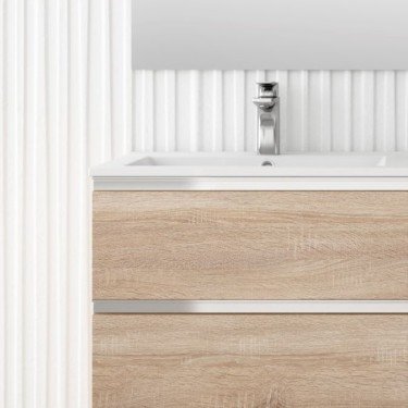 Mueble de baño al suelo LULU en roble claro con encimera cerámica 2