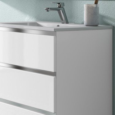 Mueble de baño al suelo LULU en blanco brillo con encimera cerámica 2